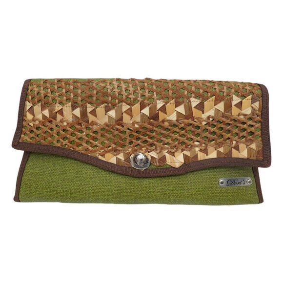 Dori’s Woven Straw Green Clutch Boho Foldover Bag Summer Coastal Purse - Picture 1 of 5